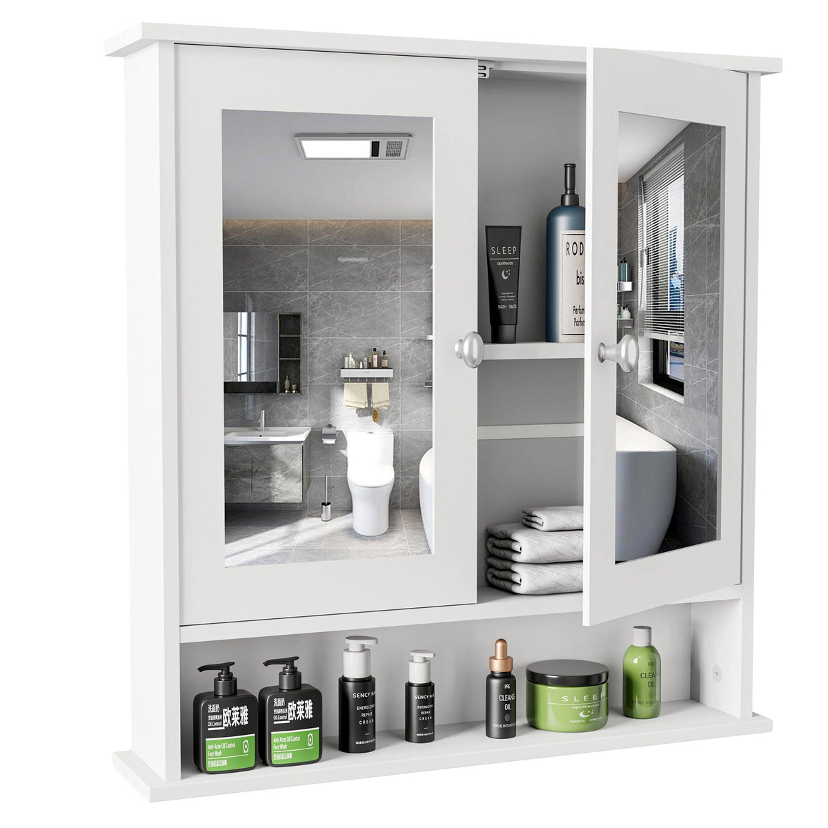 Lifetime Home Modern Bathroom Wall Cabinet with Mirror & Adjustable Shelf - Wall Mounted Utility Medicine Cabinet for Kitchen Living Room Laundry